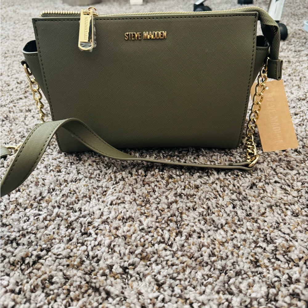 Steve Madden Olive Green Crossbody with Gold Chain Detail